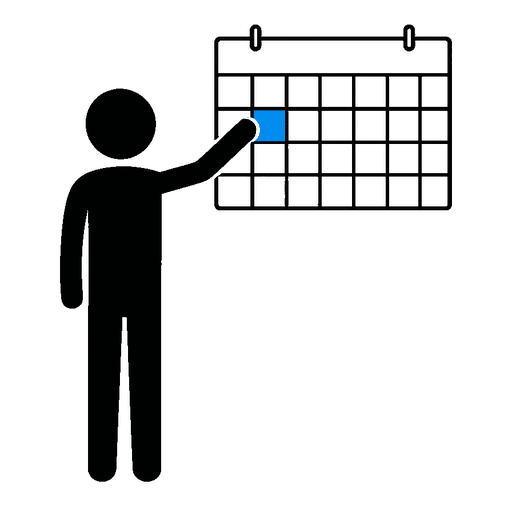 A figure booking a date on a calendar